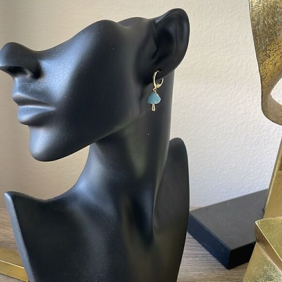 Blue mushroom huggies earrings N239 - Picture 3 of 3